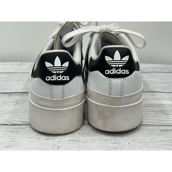 Adidas Womens White Black Leather Superstar Bonega Platform Sneaker Shoes 9.5 - Picture 8 of 12
